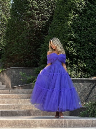 Rochii din tulle - Produse / Rochie midi din tul fin cu funda pe umeri