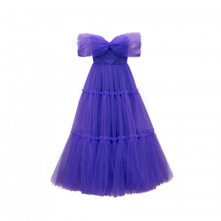 Produse / Rochie midi din tul fin cu funda pe umeri [2]