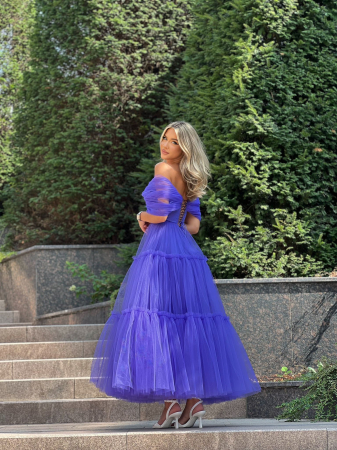 Produse / Rochie midi din tul fin cu funda pe umeri [1]