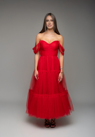 ROCHII - Rochie midi din tull fin cu bretelute