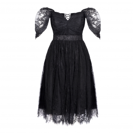 ROCHII - Rochie scurta din dantela chantilly cu drapaj nod