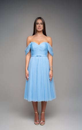 Rochii din tulle - Rochie scurta din tul fin cu bretele cazute pe umeri