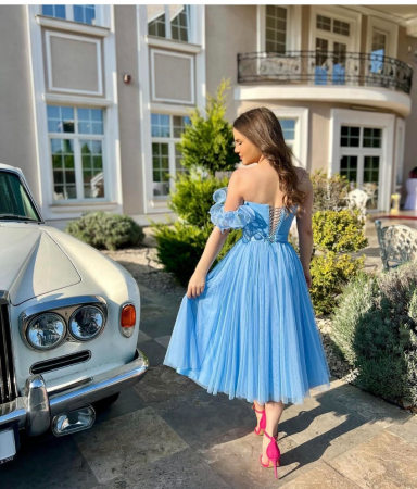 Rochie scurta din tul fin cu detaliu pe umar [1]