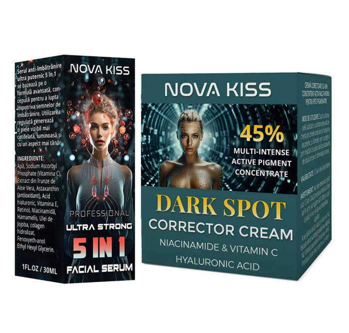 SET FACIAL PROFESIONAL ANTI PETE PIGMENTARE NOVA KISS®, SER SI CREMA CU 45% CONCENTRAT ACTIV, FORMULA ULTRA PUTERNICA [1]