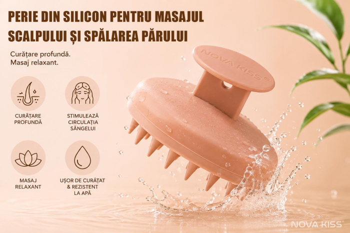 Perie din Silicon pentru Scalp NOVA KISS® - Stimuleaza Cresterea Parului si Absorbtia Uleiurilor Esentiale [10]