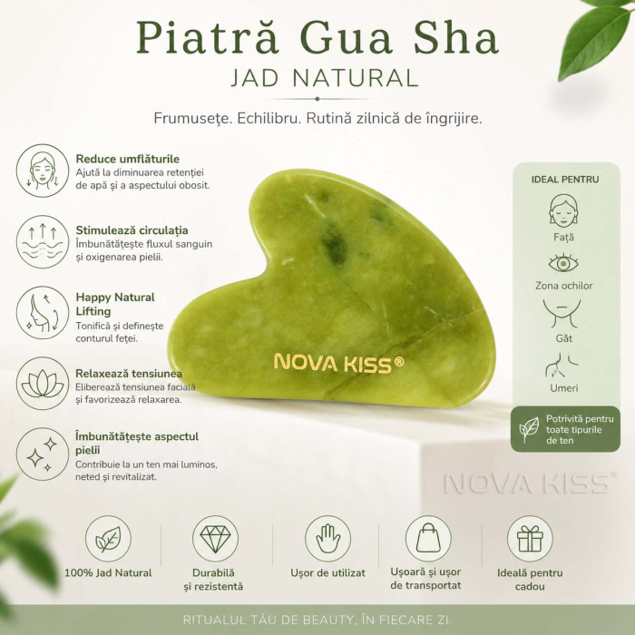 Gua Sha Piatra din Jad Natural NOVA KISS® pentru Masaj Facial, Efect Antirid, Piatra Jad Verde [12]