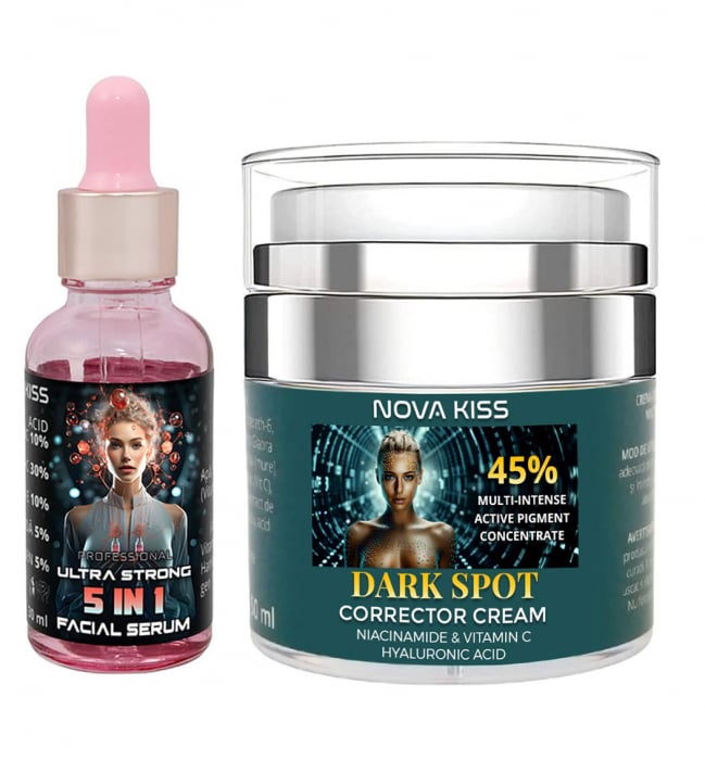 SET FACIAL PROFESIONAL ANTI PETE PIGMENTARE NOVA KISS®, SER SI CREMA CU 45% CONCENTRAT ACTIV, FORMULA ULTRA PUTERNICA [2]