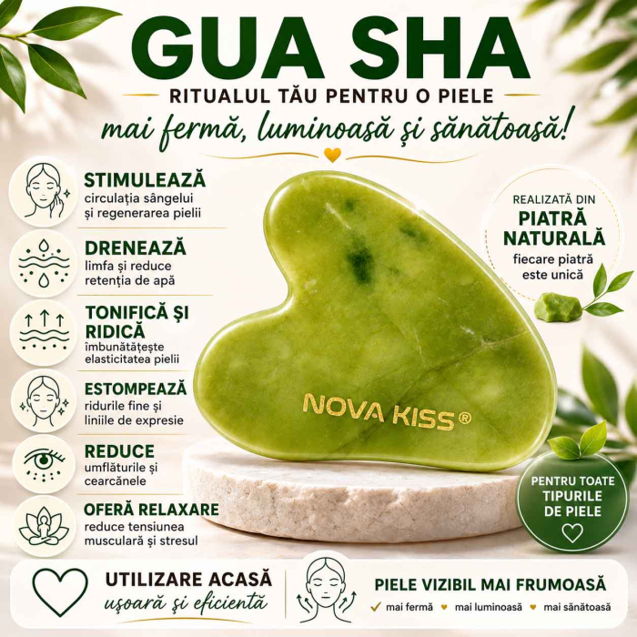Gua Sha Piatra din Jad Natural NOVA KISS® pentru Masaj Facial, Efect Antirid, Piatra Jad Verde [2]