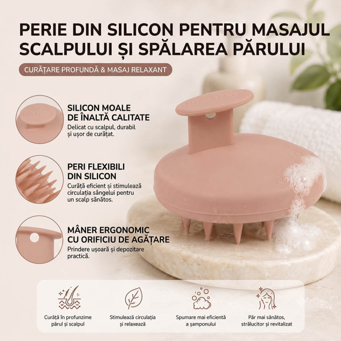 Perie din Silicon pentru Scalp NOVA KISS® - Stimuleaza Cresterea Parului si Absorbtia Uleiurilor Esentiale [9]