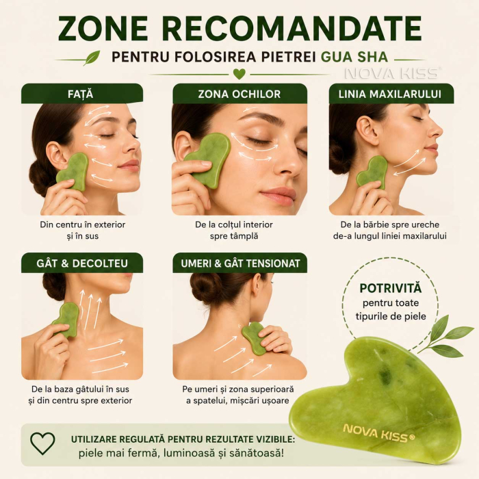 Gua Sha Piatra din Jad Natural NOVA KISS® pentru Masaj Facial, Efect Antirid, Piatra Jad Verde [7]