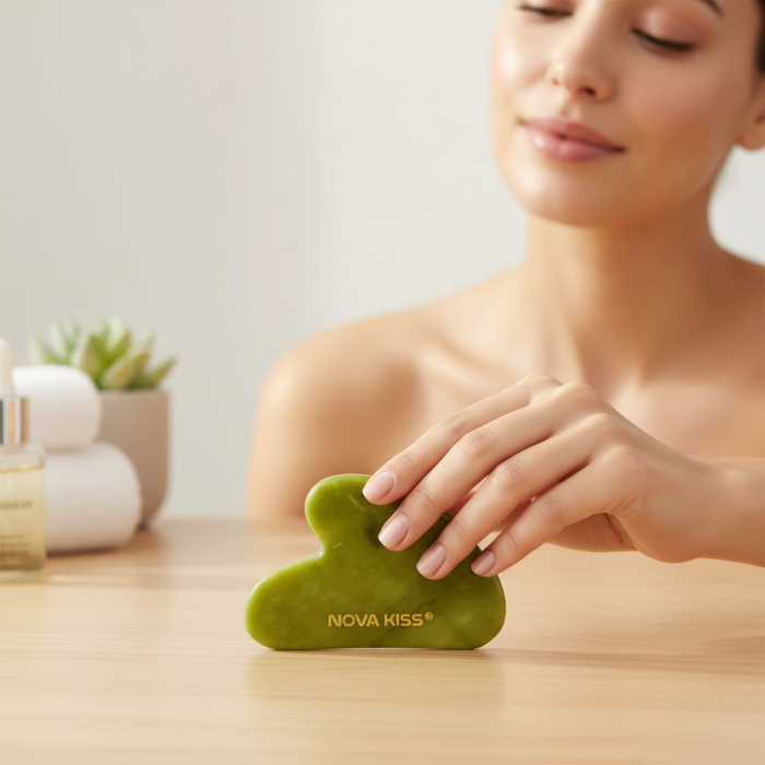 Gua Sha Piatra din Jad Natural NOVA KISS® pentru Masaj Facial, Efect Antirid, Piatra Jad Verde [10]