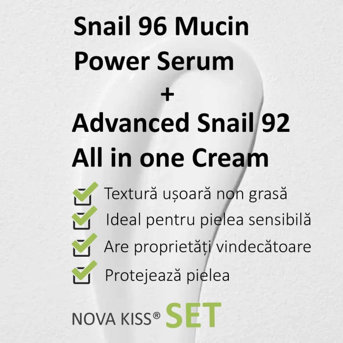 SET FACIAL PREMIUM CU SECRETIE FILTRATA DE MELC NOVA KISS®, CONCENTRATIE MUCINA DE MELC SER 96% SI CREMA 92% [2]