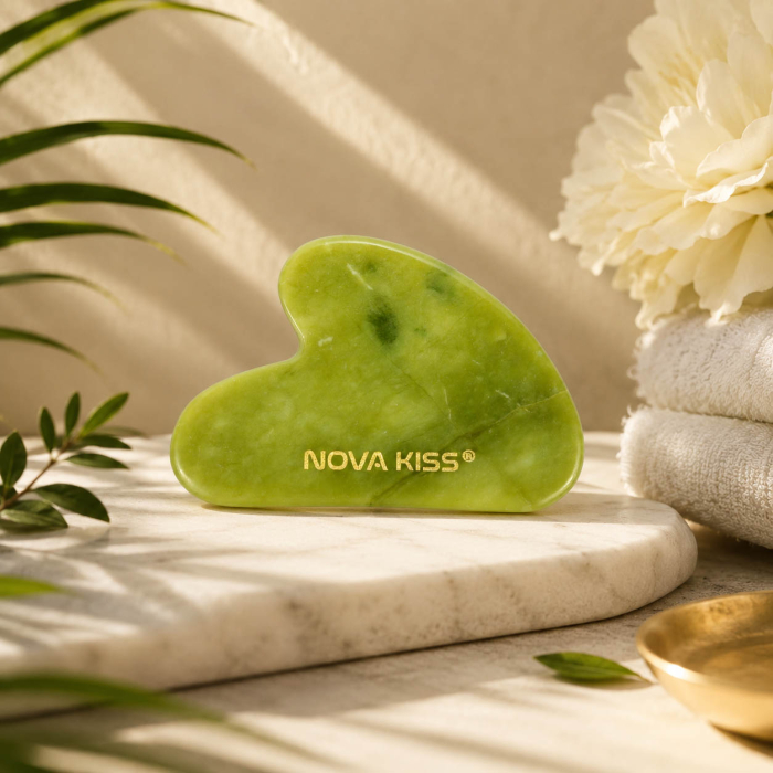 Gua Sha Piatra din Jad Natural NOVA KISS® pentru Masaj Facial, Efect Antirid, Piatra Jad Verde [6]