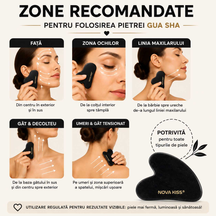 Gua Sha Piatra din Jad Natural NOVA KISS® pentru Masaj Facial, Efect Antirid, Piatra Jad Negru [7]