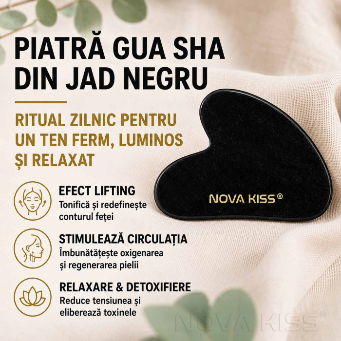 Gua Sha Piatra din Jad Natural NOVA KISS® pentru Masaj Facial, Efect Antirid, Piatra Jad Negru [13]