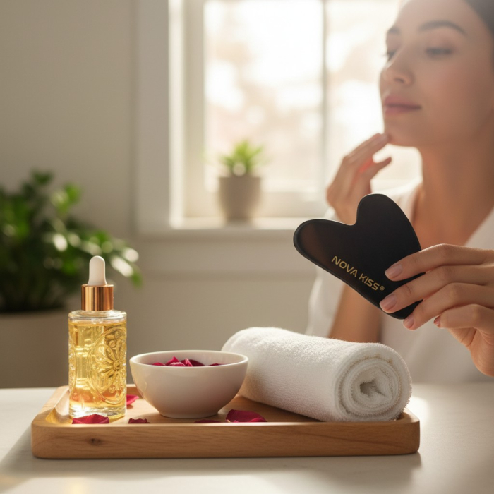 Gua Sha Piatra din Jad Natural NOVA KISS® pentru Masaj Facial, Efect Antirid, Piatra Jad Negru [8]