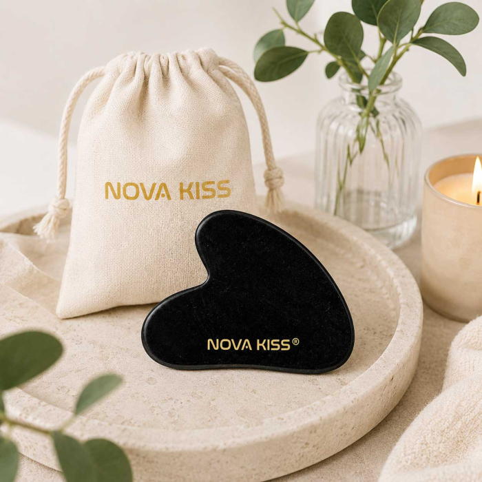 Gua Sha Piatra din Jad Natural NOVA KISS® pentru Masaj Facial, Efect Antirid, Piatra Jad Negru [9]