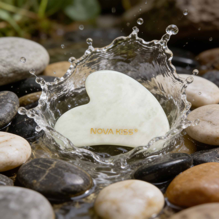 Gua Sha Piatra din Jad Natural NOVA KISS® pentru Masaj Facial, Efect Antirid, Piatra Jad Alb [9]
