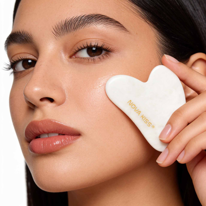 Gua Sha Piatra din Jad Natural NOVA KISS® pentru Masaj Facial, Efect Antirid, Piatra Jad Alb [4]