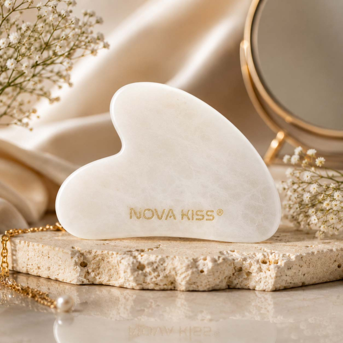 Gua Sha Piatra din Jad Natural NOVA KISS® pentru Masaj Facial, Efect Antirid, Piatra Jad Alb [6]