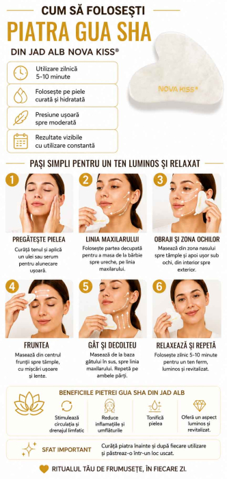 Gua Sha Piatra din Jad Natural NOVA KISS® pentru Masaj Facial, Efect Antirid, Piatra Jad Alb [3]