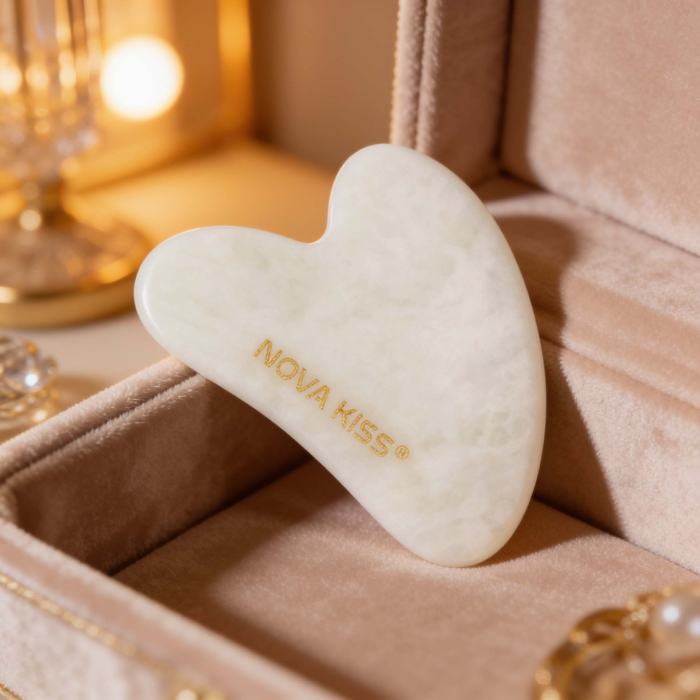 Gua Sha Piatra din Jad Natural NOVA KISS® pentru Masaj Facial, Efect Antirid, Piatra Jad Alb [12]