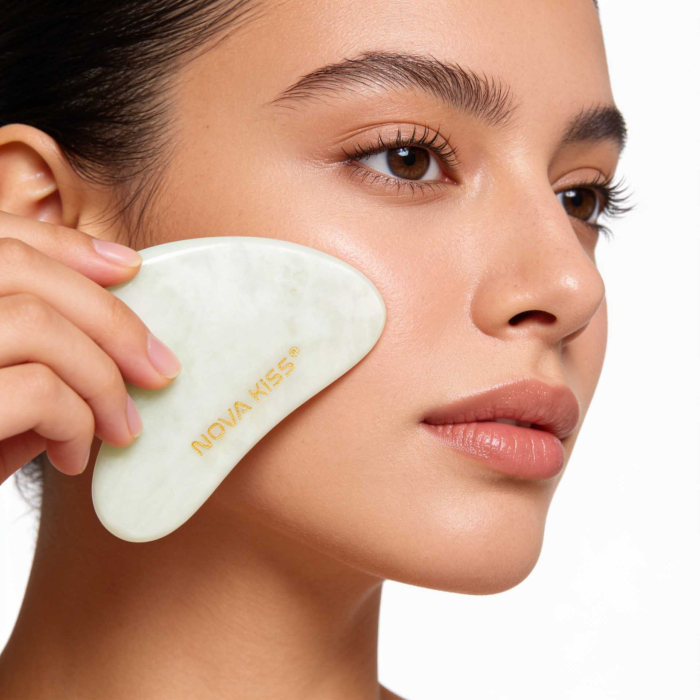 Gua Sha Piatra din Jad Natural NOVA KISS® pentru Masaj Facial, Efect Antirid, Piatra Jad Alb [11]
