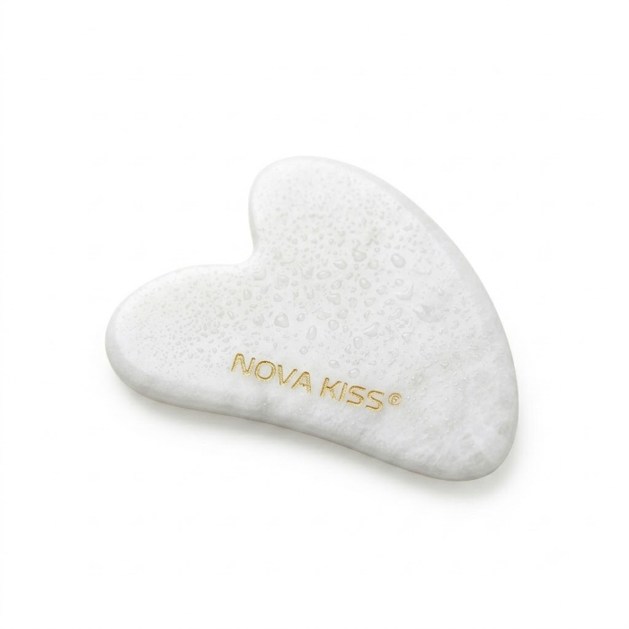 Gua Sha Piatra din Jad Natural NOVA KISS® pentru Masaj Facial, Efect Antirid, Piatra Jad Alb [10]