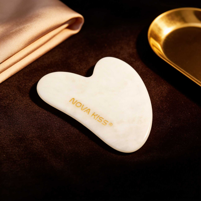 Gua Sha Piatra din Jad Natural NOVA KISS® pentru Masaj Facial, Efect Antirid, Piatra Jad Alb [14]