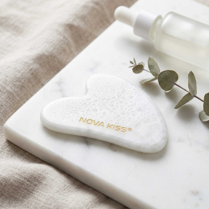 Gua Sha Piatra din Jad Natural NOVA KISS® pentru Masaj Facial, Efect Antirid, Piatra Jad Alb [13]