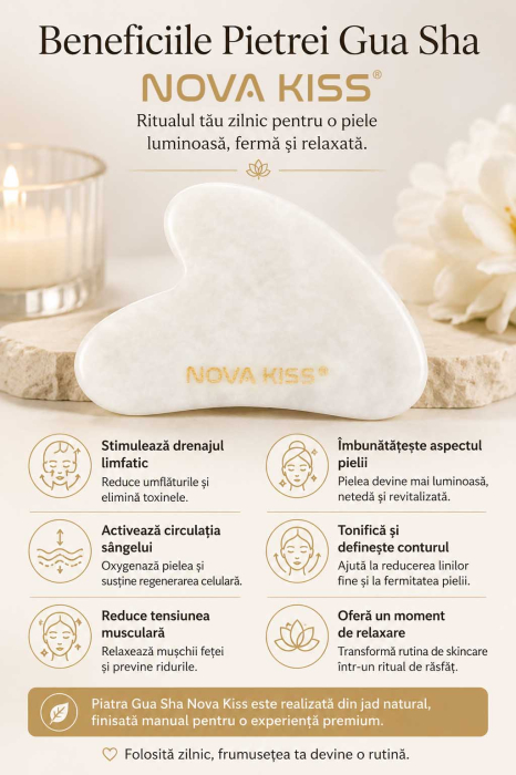 Gua Sha Piatra din Jad Natural NOVA KISS® pentru Masaj Facial, Efect Antirid, Piatra Jad Alb [2]