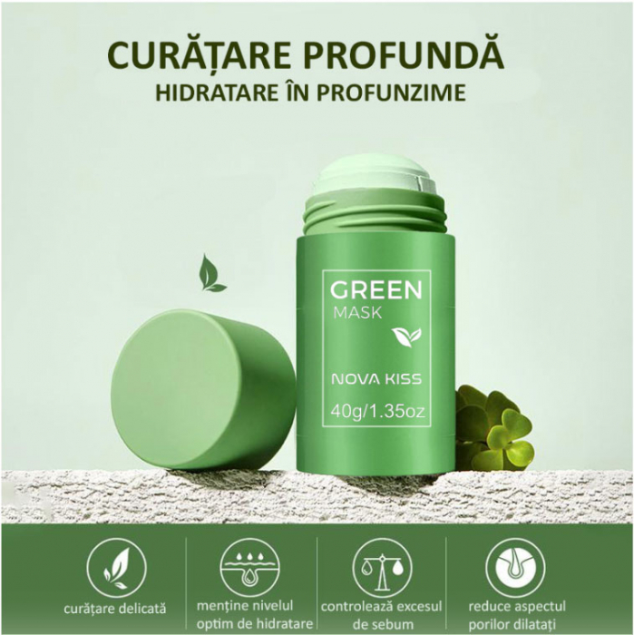 MASCA STICK PREMIUM CU EXTRACT DE CEAI VERDE SI ARGILA, IMPOTRIVA ACNEEI, EXCESULUI DE SEBUM, ANTI PUNCTE NEGRE, NOVA KISS® 40G [2]