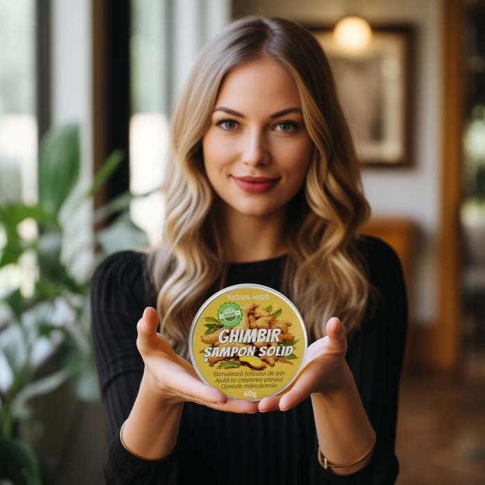 SAMPON SOLID PREMIUM CU GHIMBIR CONTRA CADERII PARULUI, MATRETII SI PARULUI GRAS, EFECT REGENERATOR, 100% NATURAL, NOVA KISS® [11]