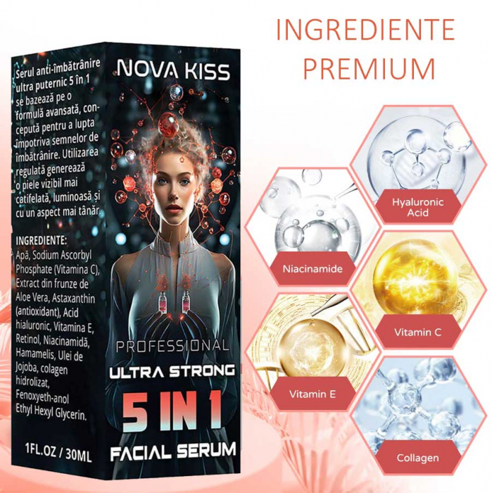 SER FACIAL PROFESIONAL ULTRA PUTERNIC 5 in 1 CU EFECT ANTI-IMBATRANIRE NOVA KISS®, 30 ml [4]