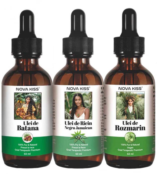 SET 3 ULEIURI ESENTIALE PREMIUM BATANA, RICIN, ROZMARIN NOVA KISS® PENTRU CRESTEREA PARULUI SI INGRIJIREA TENULUI [2]