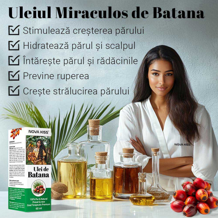ULEI DE BATANA PREMIUM 100% NATURAL & PUR NOVA KISS® PENTRU CRESTEREA PARULUI, TRATAREA SCALPULUI SI PIELII, 60 ML [3]