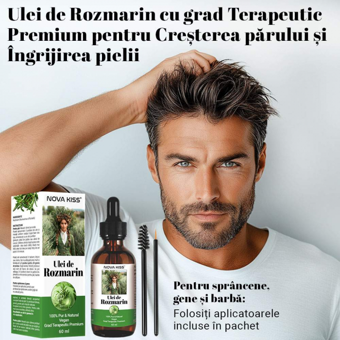 ULEI DE ROZMARIN PREMIUM 100% NATURAL & PUR NOVA KISS® PENTRU CRESTEREA PARULUI SI INGRIJIREA PIELII, 60 ML [8]
