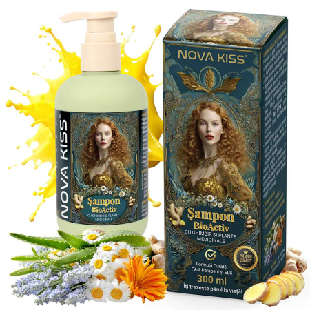 Sampon BioActiv Premium pentru Par cu Ghimbir si Plante Medicinale, Formula Fara Parabeni si SLS, NOVA KISS®, 300 ml [3]