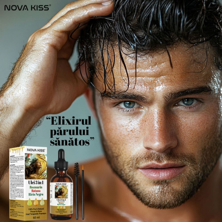 ULEI PREMIUM 3 IN 1 CU ROZMARIN, BATANA, RICIN NEGRU JAMAICAN NOVA KISS®, 100% NATURAL & PUR, PENTRU CRESTEREA PARULUI SI INGRIJIREA PIELII, 60 ML [9]