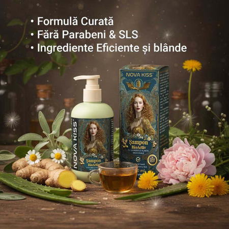 Sampon BioActiv Premium pentru Par cu Ghimbir si Plante Medicinale, Formula Fara Parabeni si SLS, NOVA KISS®, 300 ml [2]