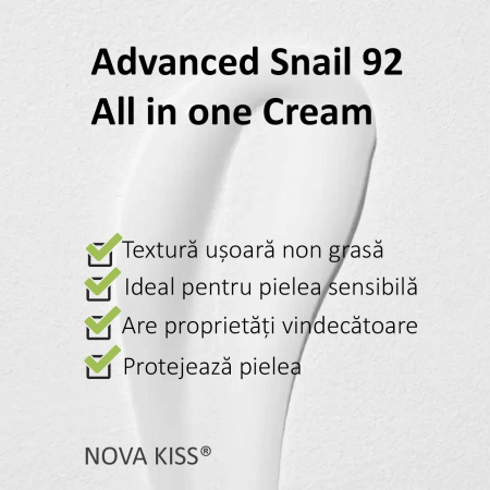 CREMA TEN PREMIUM CU 92% SECRETIE FILTRATA DE MELC, NOVA KISS® ADVANCED SNAIL 92 ALL IN ONE, 100 G [3]