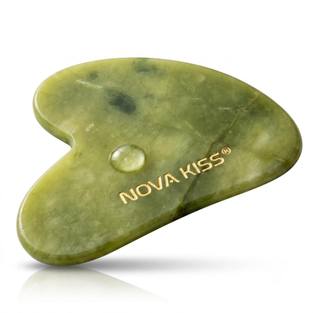TEN - Gua Sha Piatra din Jad Natural NOVA KISS® pentru Masaj Facial, Efect Antirid, Piatra Jad Verde