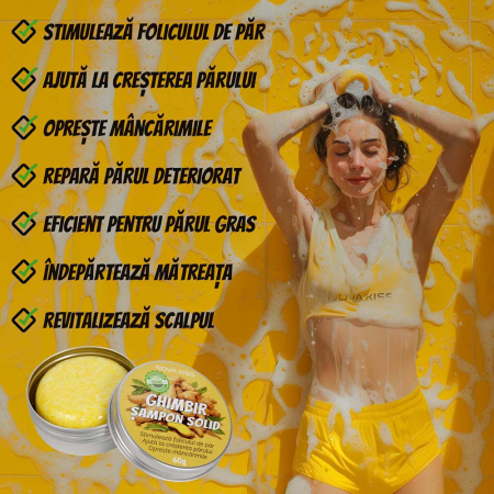 SAMPON SOLID PREMIUM CU GHIMBIR CONTRA CADERII PARULUI, MATRETII SI PARULUI GRAS, EFECT REGENERATOR, 100% NATURAL, NOVA KISS® [5]