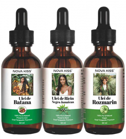 SET 3 ULEIURI ESENTIALE PREMIUM BATANA, RICIN, ROZMARIN NOVA KISS® PENTRU CRESTEREA PARULUI SI INGRIJIREA TENULUI [1]