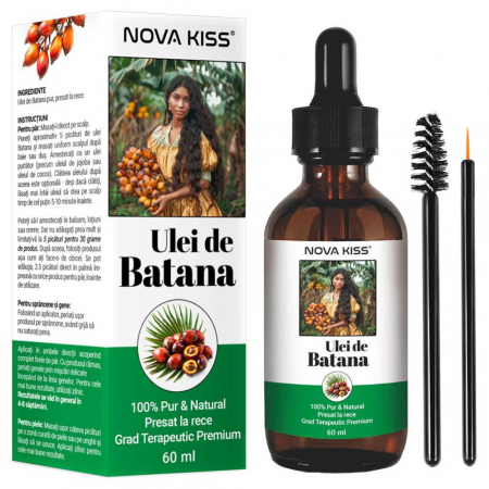 ULEI DE BATANA PREMIUM 100% NATURAL & PUR NOVA KISS® PENTRU CRESTEREA PARULUI, TRATAREA SCALPULUI SI PIELII, 60 ML