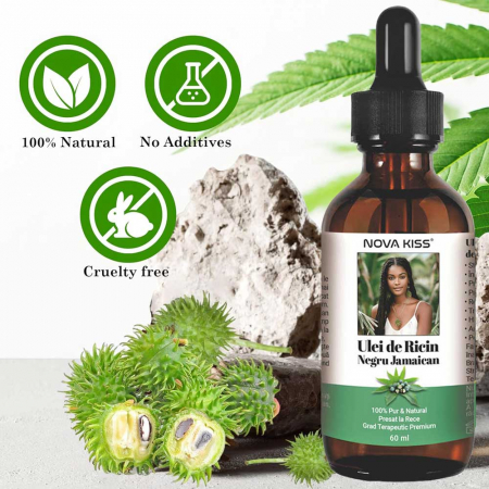 ULEI DE RICIN NEGRU JAMAICAN PREMIUM 100% NATURAL & PUR NOVA KISS® PENTRU CRESTEREA PARULUI, INGRIJIREA PIELII, GENELOR SI SPRANCENLOR, 60 ML [1]