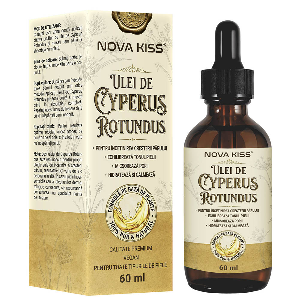 Ulei Cyperus Rotundus pentru Incetinirea Cresterii Parului Nedorit, 100% Natural si Pur, NOVA KISS , 60 ml