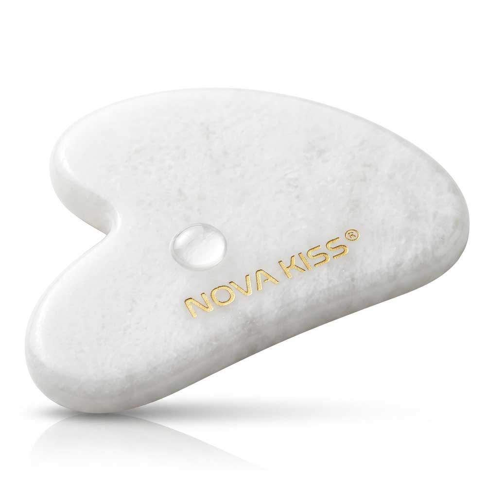 Gua Sha Piatra din Jad Natural NOVA KISS  pentru Masaj Facial, Efect Antirid, Piatra Jad Alb