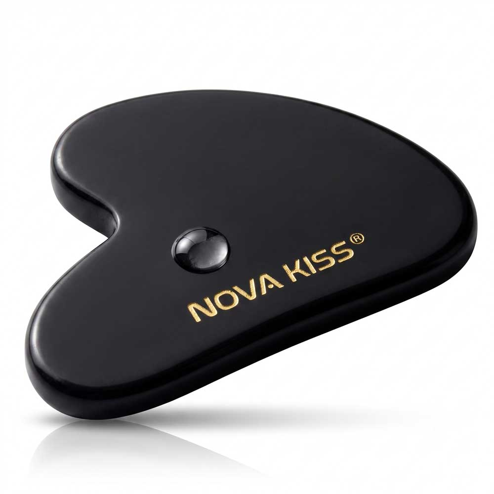Gua Sha Piatra din Jad Natural NOVA KISS  pentru Masaj Facial, Efect Antirid, Piatra Jad Negru