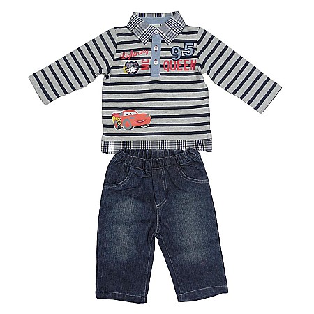 Bazar - Set tricou cu maneci lungi si pantaloni lungi, Disney Personaje multiple - Cars, Gri, 12 luni